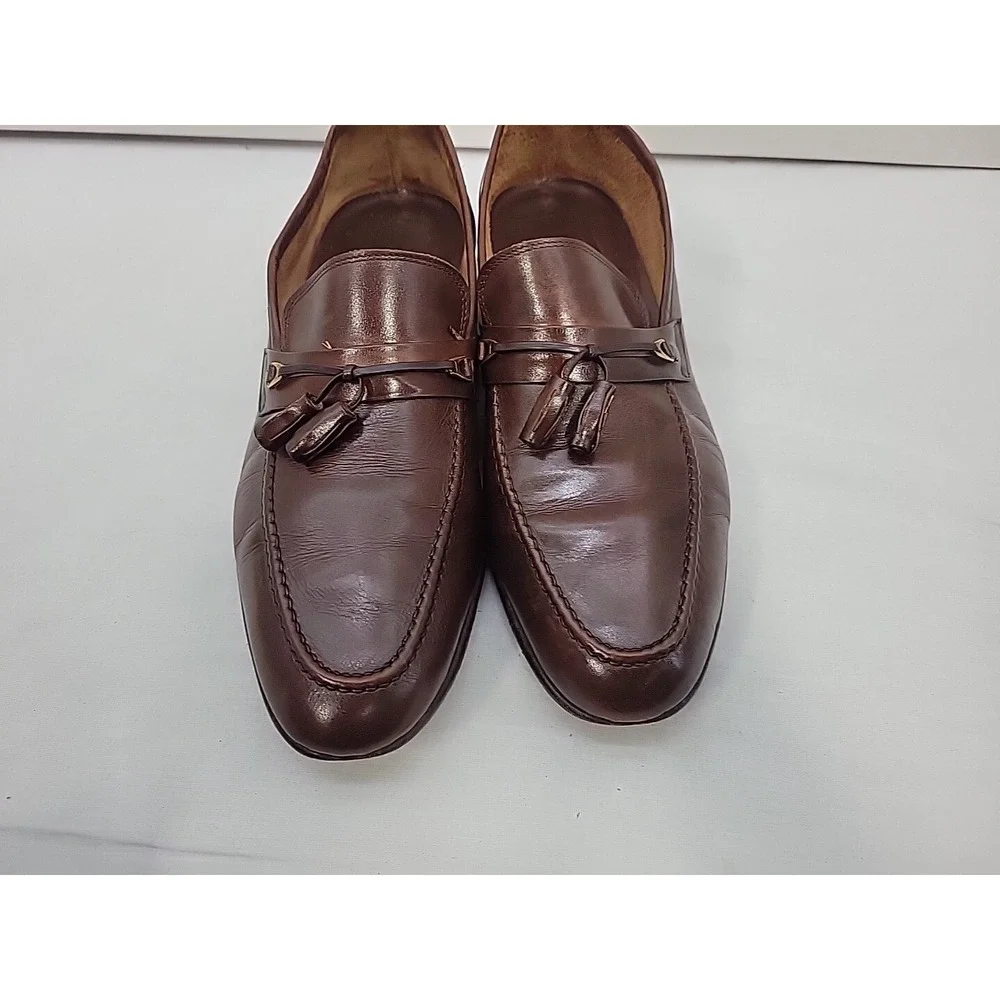 Brass Boot Mens 8.5M Brown Leather Moc Toe Tassel Slip On Loafers 82344